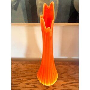 Vintage MCM L.E. Smith Bittersweet Ribbed Tall Vase 24" Orange Yellow